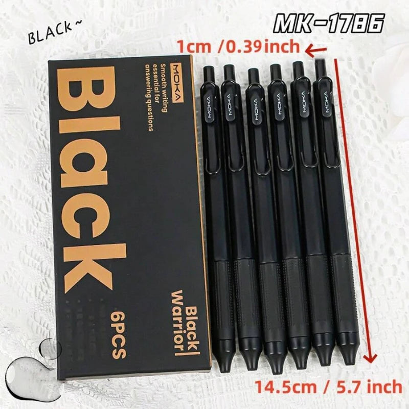 6pcs Retractable Gel Pen Set - 0.5mm Quick-Drying Black Ink Kawaii School & Office Stationery