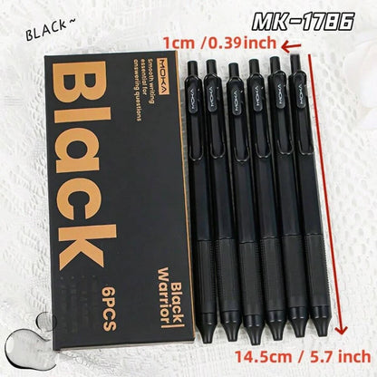 6pcs Retractable Gel Pen Set - 0.5mm Quick-Drying Black Ink Kawaii School & Office Stationery