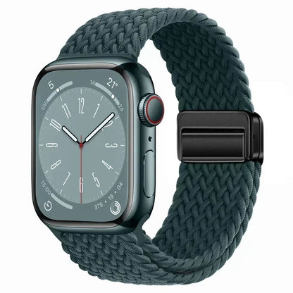 Nylon Braided Loop Apple Watch Band – Magnetic Metal Bracelet Strap for Ultra 2, Series 3–9 & SE (40mm–49mm) Adjustable Wristband