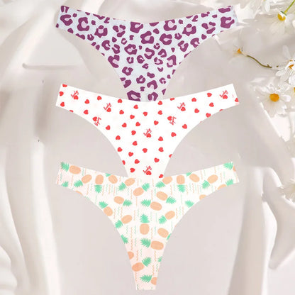 3PCS Women’s Sexy G-String Set - Colorful Seamless Bikini T-Back Low Waist Lingerie Underwear