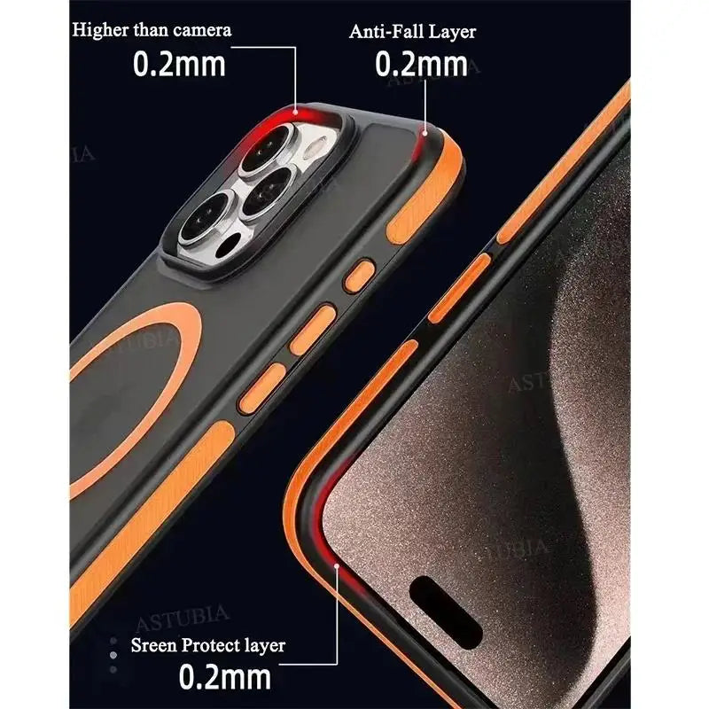 Bicolor Matte Magnetic iPhone Case - Translucent MagSafe Hard Cover with Wireless Charging Support