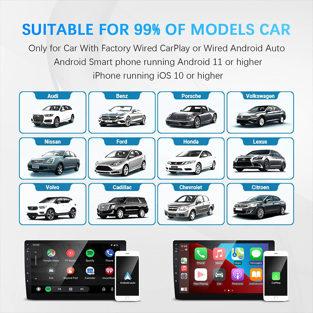 2-in-1 AI Box Mini Adapter – Wired to Wireless CarPlay & Android Auto, Plug and Play WiFi Smart Dongle, Compatible with 99% of Cars