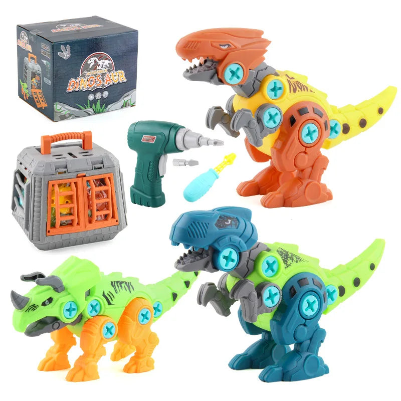 DIY T-Rex Dinosaur Building Blocks Toy – Assembled Model with Mini Electric Drill for Kids