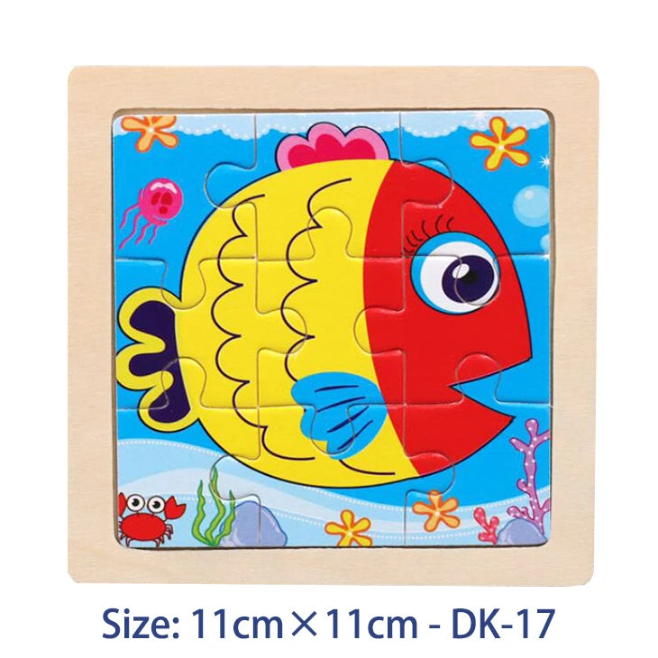 11cm Kids Wooden Jigsaw Puzzle – Cartoon Animal & Vehicle Montessori Educational Toys
