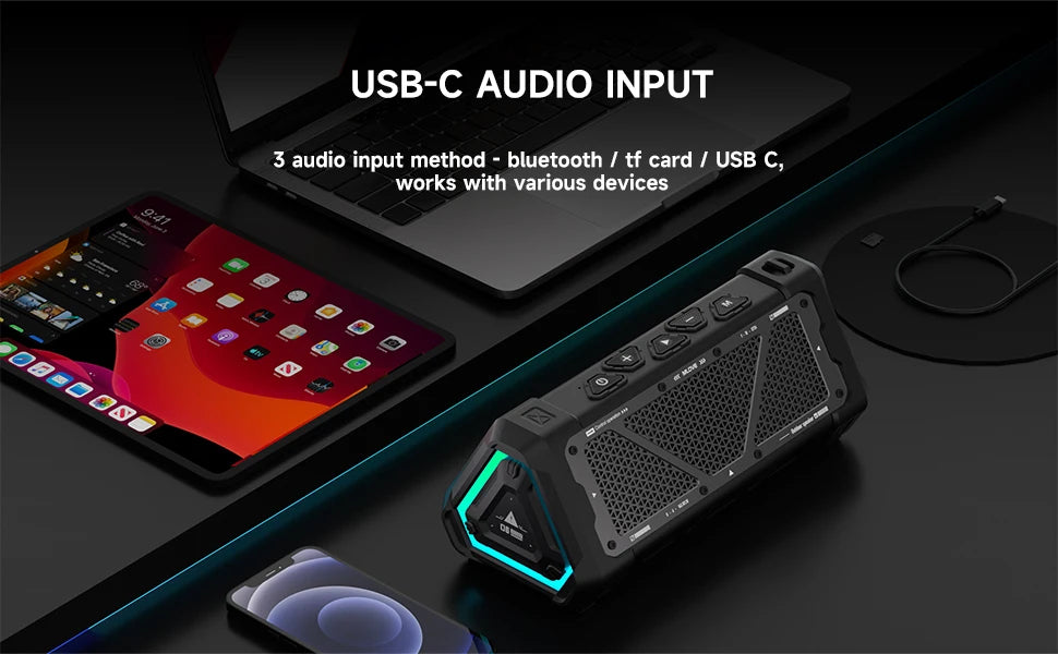 MLOVE P3 40W Bluetooth Speaker – Outdoor, IPX7 Waterproof, Stereo Sound, Bluetooth 5.3, RGB Lights, Micro SD Slot
