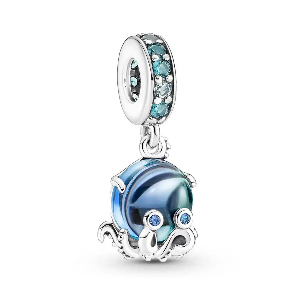 925 Silver Plated Murano Glass Sea Turtle Dangle Charm - Colorful Pink & Blue Jewelry for Women's Bracelet