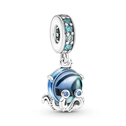 925 Silver Plated Murano Glass Sea Turtle Dangle Charm - Colorful Pink & Blue Jewelry for Women's Bracelet