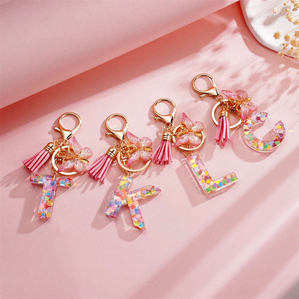 A-Z Letter Pendant Keychain - Tassel Key Ring Charm for Women & DIY Jewelry Making