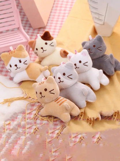 Six-Color Cute Cartoon Cat Plush Pendant - Tilt-Head Kitten Doll for Backpacks, Christmas, Halloween, and Gifts