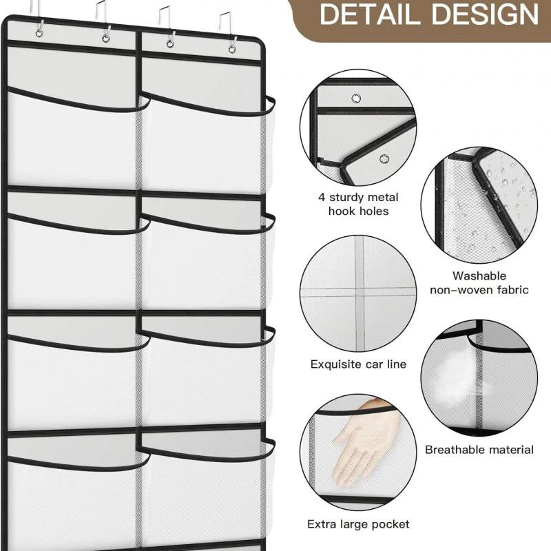 Over the Door Organizer – Grey Hanging Storage with 5 Large Pockets & Shelves