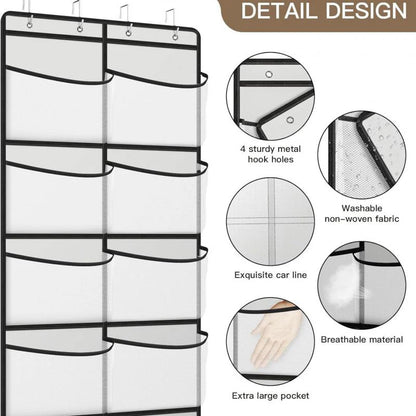 Over the Door Organizer – Grey Hanging Storage with 5 Large Pockets & Shelves
