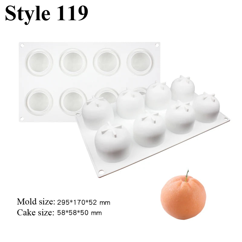 SHENHONG Silicone Fruit Mousse Cake Molds – Orange, Apple, Pear, Mango, Strawberry & Durian Dessert Decorating Tools
