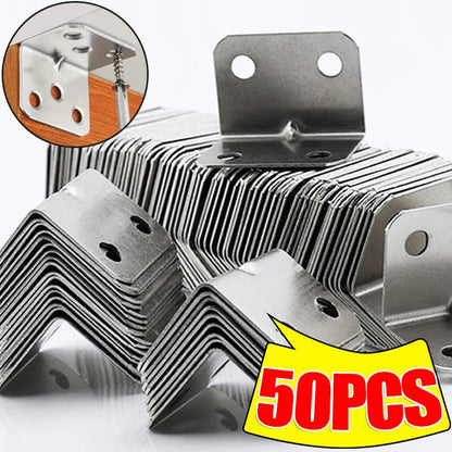 50/10PCS Universal Stainless Steel Corner Bracket | 90 Degree Right Angle Fixed Bracket for Wood Furniture, Bedframe, Cabinet Accessories