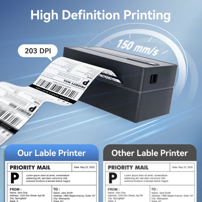 Portable 4x6 Thermal Label Printer - 203DPI Bluetooth USB No-Ink Shipping & Airway Bill Printer