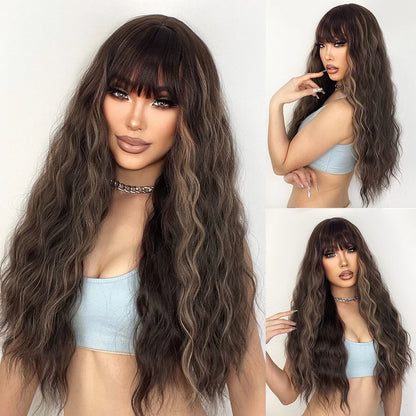 Long Wavy Green Synthetic Wig – Heat-Resistant Women's Cosplay, Party, Lolita Style, Half Part, Red/Black/Pink