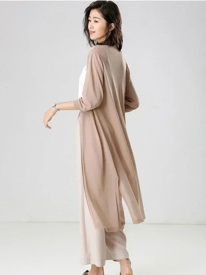 2024 Korean Women's Casual Long Sun Protection Cardigan – Soft, Comfortable, Loose Fit, Solid Color, Free Size Thin Sweater