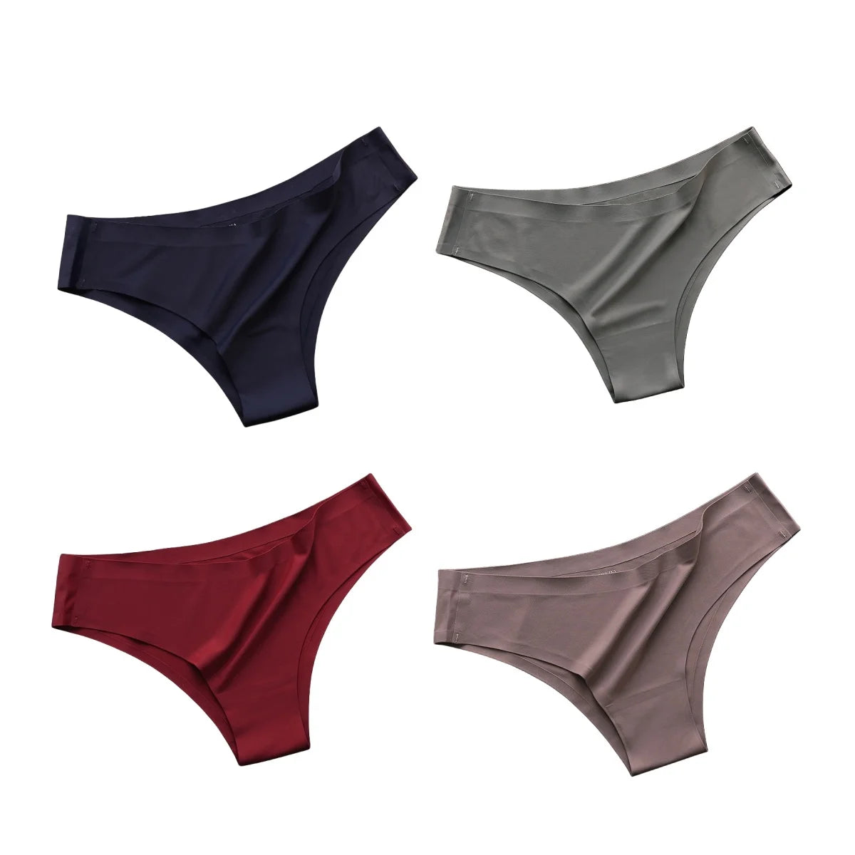 4PCS Seamless Ice Silk Panties Set for Women – Low Waist G-String, Soft Ultra-Thin Sexy Underwear Briefs