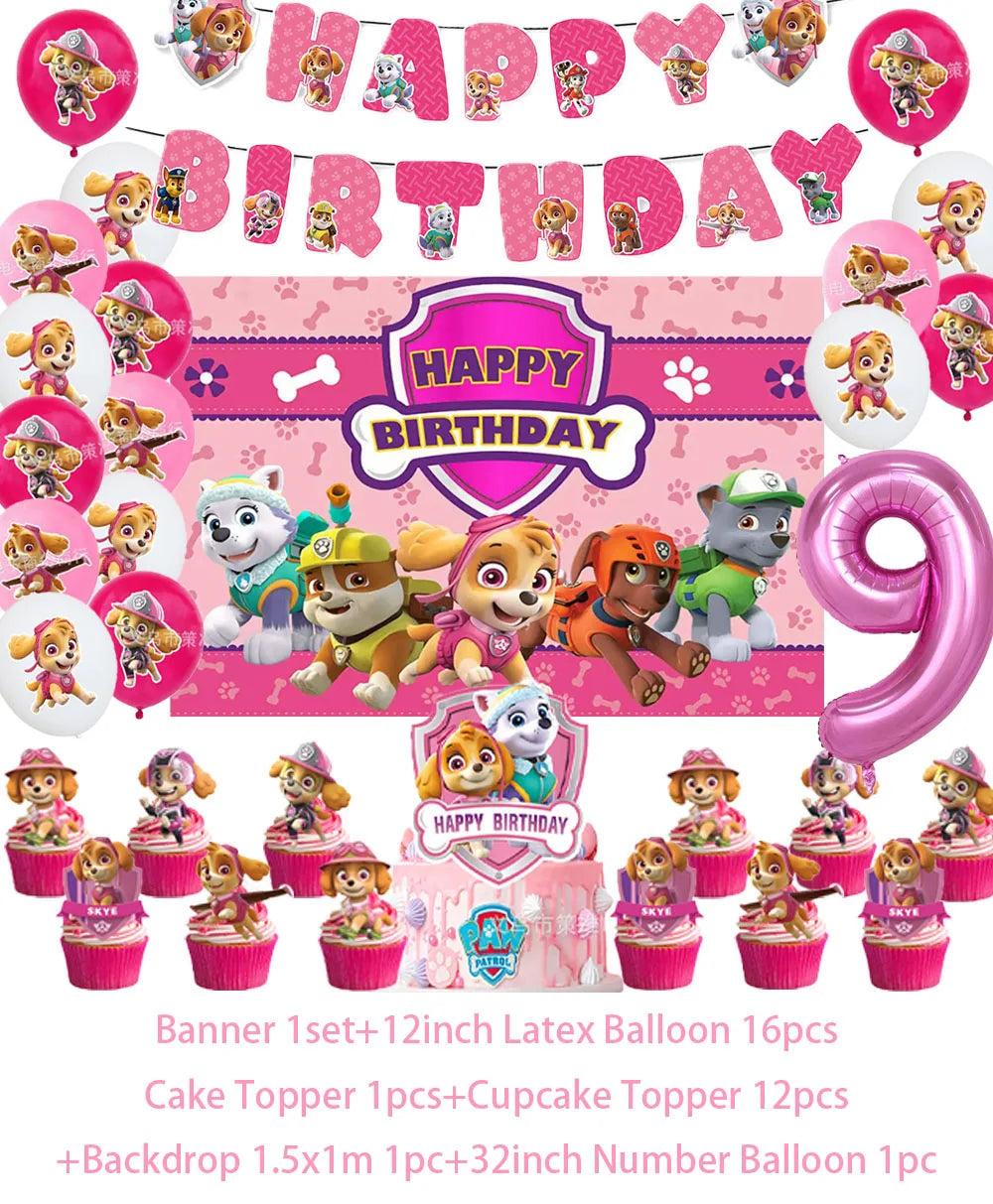PAW Patrol Skye Pink Birthday Party Decorations Set – Foil Balloon Backdrop, Disposable Tableware & Baby Shower Supplies for Girls Kids Gifts