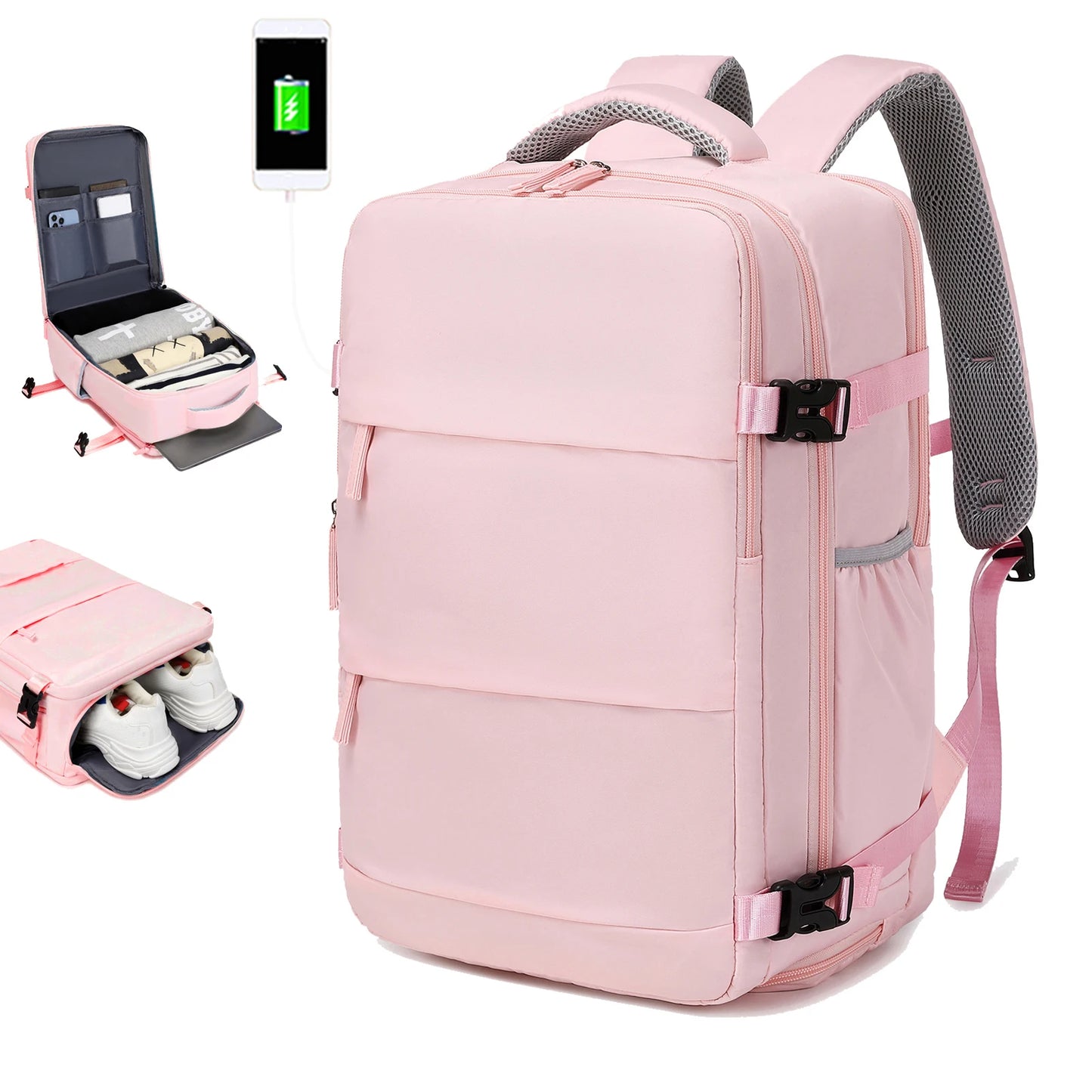 Travel Backpack with 15.6-Inch Laptop Compartment - Waterproof Design and Shoe Storage, Unisex Backpack