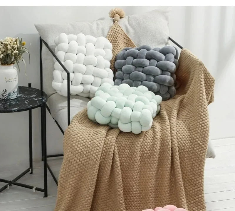 Knotted Square Cushion – Nordic Aesthetic Hand-Made Plush Pillow for Office Chair & Decorative Sleeping Back Support