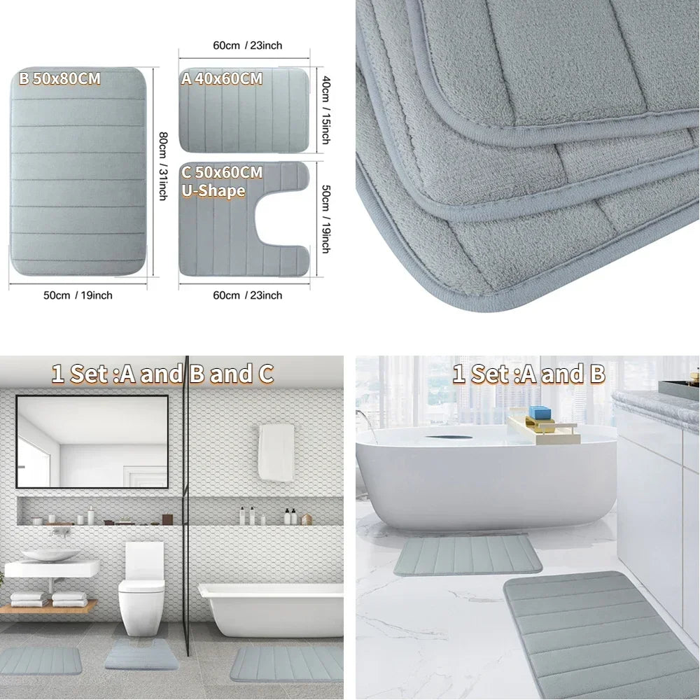 Super Absorbent Memory Foam Bath Mat - Non-Slip Bathroom Rug for Bathtub, Shower, and Toilet