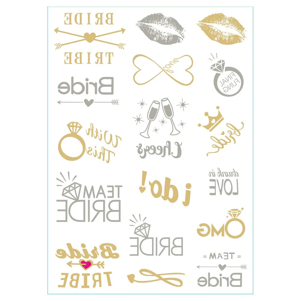 Waterproof Gold Foil Temporary Tattoo Stickers – Crown & Ring Bridal Party Body Art Decals