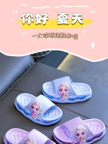 Disney Frozen Elsa Girls Slippers — Cute Cartoon Anti-Slip Soft Sole Summer Sandals
