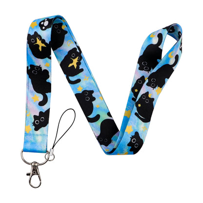LX1293 Cartoon Black Cat Lanyard – Keychain, ID & Credit Card Holder, Phone Charm Neck Strap, Badge Accessories