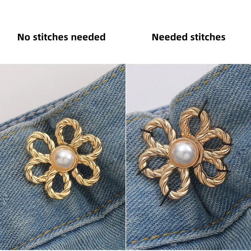 2-Pair Adjustable Waist Buckle Set - Metal Flower Pants & Skirt Waist Tightener Clips for Size Adjustment