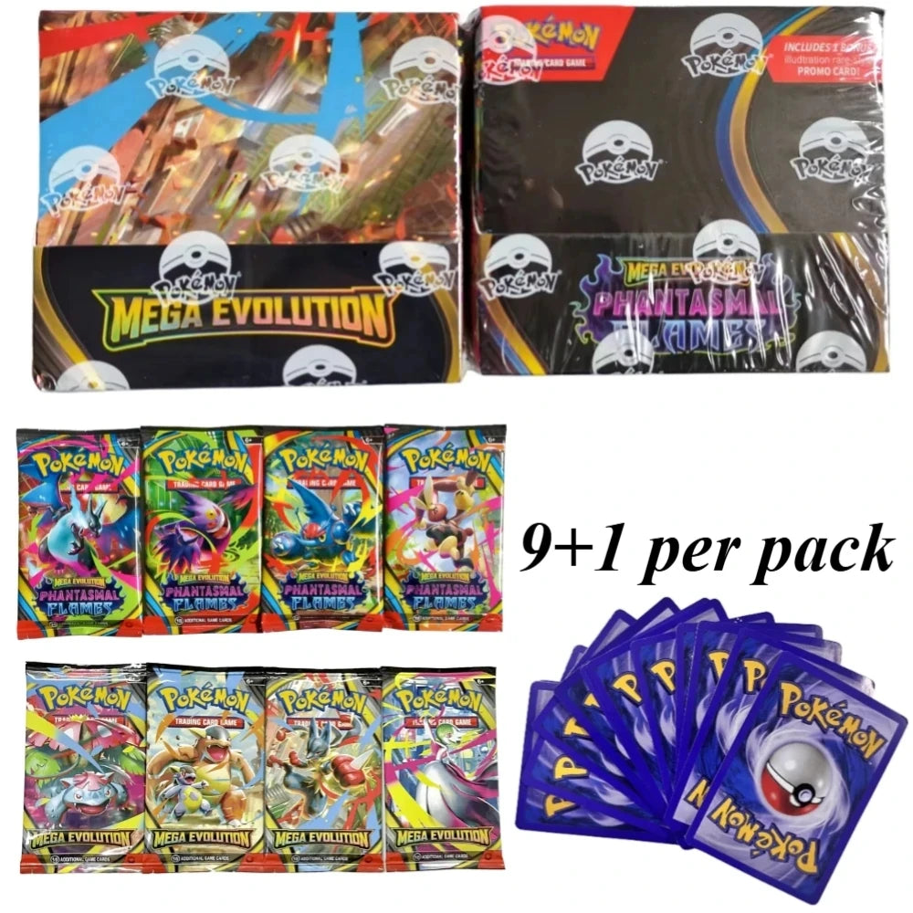 Pokémon Mega Evolution Phantasmal Flames TCG Cards – English 9+1 Booster Pack Trading Card Collection Set