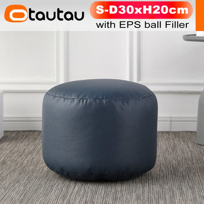 OTAUTAU Small Round Faux Leather Ottoman Stool – Beanbag Pouf Footstool, Floor Seat & Footrest JD004