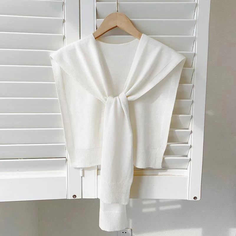 Women’s Summer Knitted Shawl – Thin Cape Scarf with Fake Collar Neck Guard