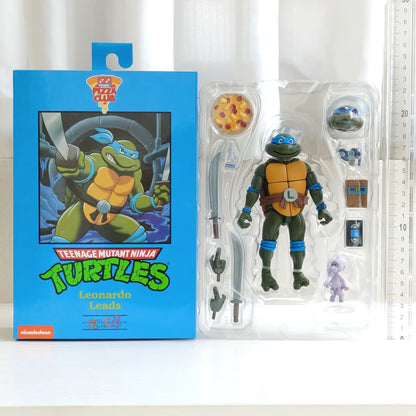 Four New NECA Anime Action Figures – Leonardo Teenage Mutant Ninja Turtles Pizza Club Model Figurines for Toys & Shelf Display