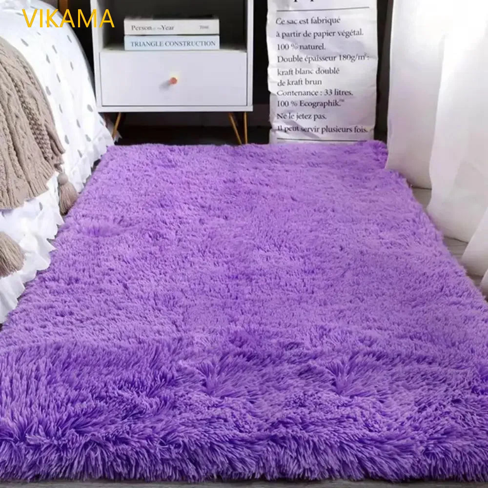 VIKAMA Silk Wool Solid Color Rug – Soft, Non-Slip, Washable Mat for Living Room, Bedroom, Bedside & Sofa – Light Luxury, Dirt-Resistant