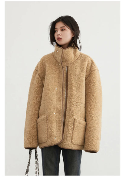 CHIC VEN Women's Reversible Jacket – Thick Suede, Motorcycle Style, Loose Fit Winter & Autumn Outerwear 2023
