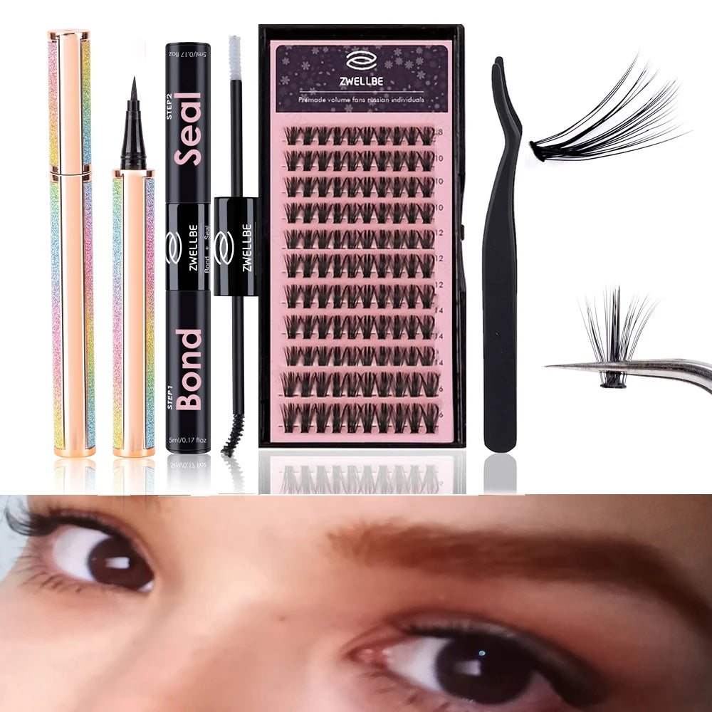 780pcs Eyelash Clusters Kit – 8-16mm Extension with Bond & Seal, Remover, Applicator for DIY Home Makeup
