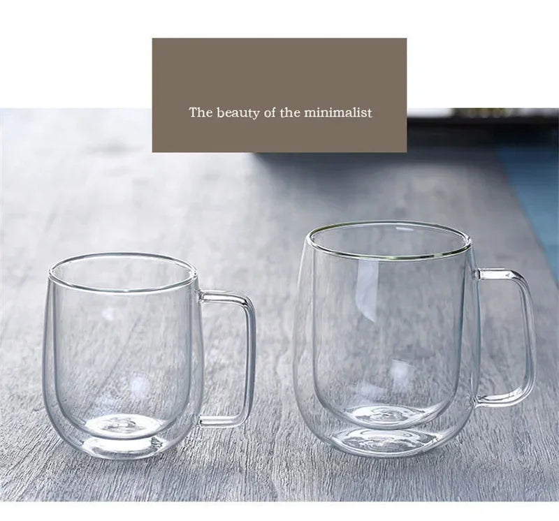 150-350ml Heat Resistant Borosilicate Glass Mug – Double Wall Coffee Cup with Handle, Clear Milk & Water Cup Gift