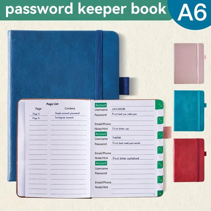 PU Cover A6 Notebook – Password Book with Alphabetical Tabs, Notepad for Office & School Supplies