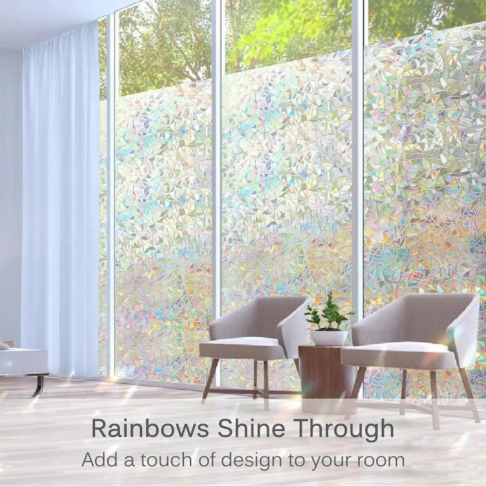3D Rainbow Window Privacy Film - Static Clings Vinyl Decals Stickers for Glass Doors, Heat Control, Anti-UV