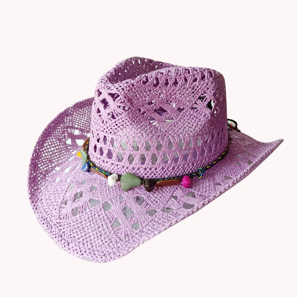 Melesh Western Women's Mint Green Cowboy Hat – Straw, Wide Brim, Plasticity Strong for Sunshine & Beach Wear