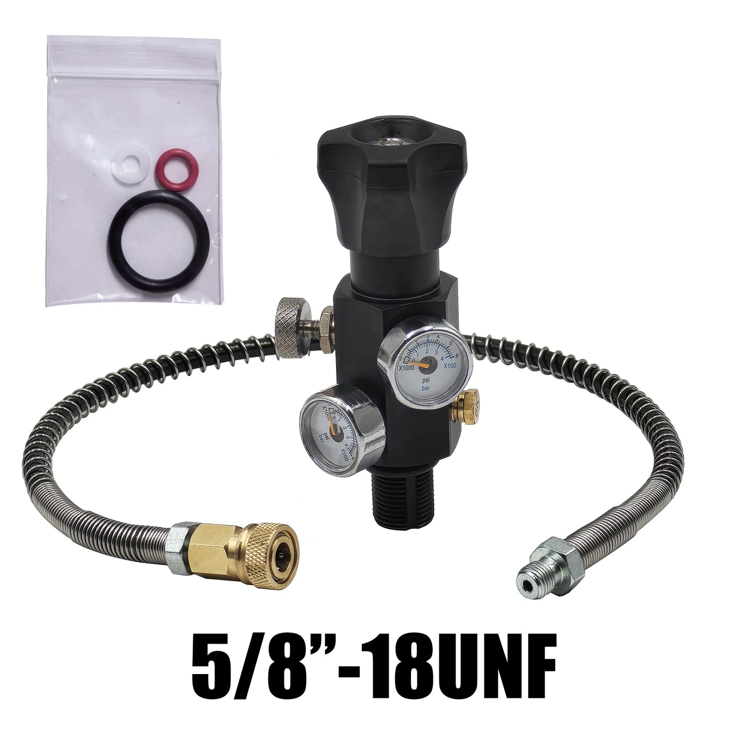 HPA Compressed Air Tank Charging Valve – Scuba Filling Station Hose with Gauge (20in, M18x1.5 or 5/8"-18UNF, 4500Psi/300Bar)