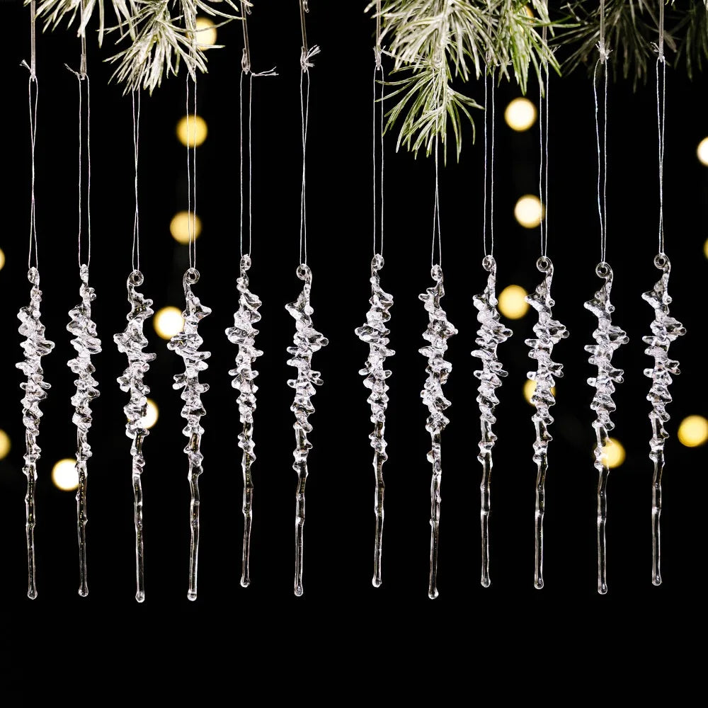 12pcs Transparent Christmas Hanging Pendants – Snow, Star & Acrylic Holiday Decorations
