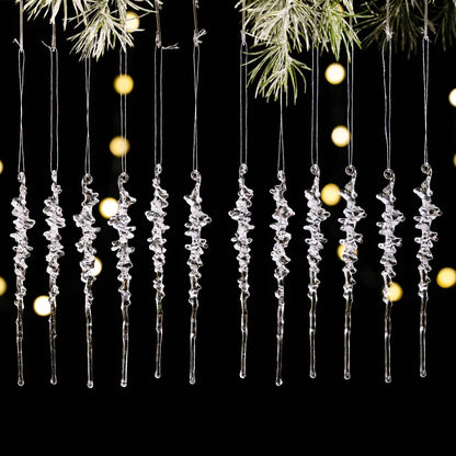 12pcs Transparent Christmas Hanging Pendants – Snow, Star & Acrylic Holiday Decorations