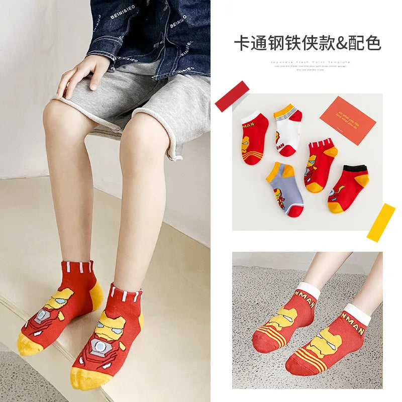 5 Pairs Spiderman Kids Socks – Anime Cartoon Short Socks for Boys & Girls, Summer & Spring Baby Boat Socks Gift for Ages 1-12 Years