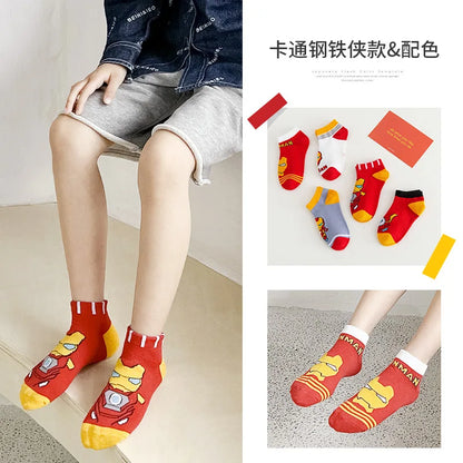 5 Pairs Spiderman Kids Socks – Anime Cartoon Short Socks for Boys & Girls, Summer & Spring Baby Boat Socks Gift for Ages 1-12 Years
