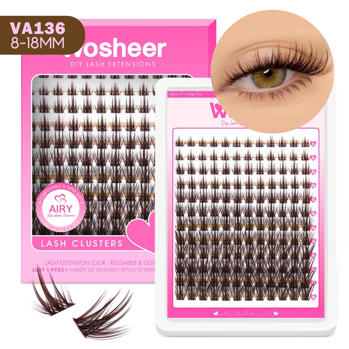 WOSHEER DIY Eyelash Cluster Kit – Faux Mink Lash Extensions with Bond, Seal & Remover for Natural Thick Individual Lashes