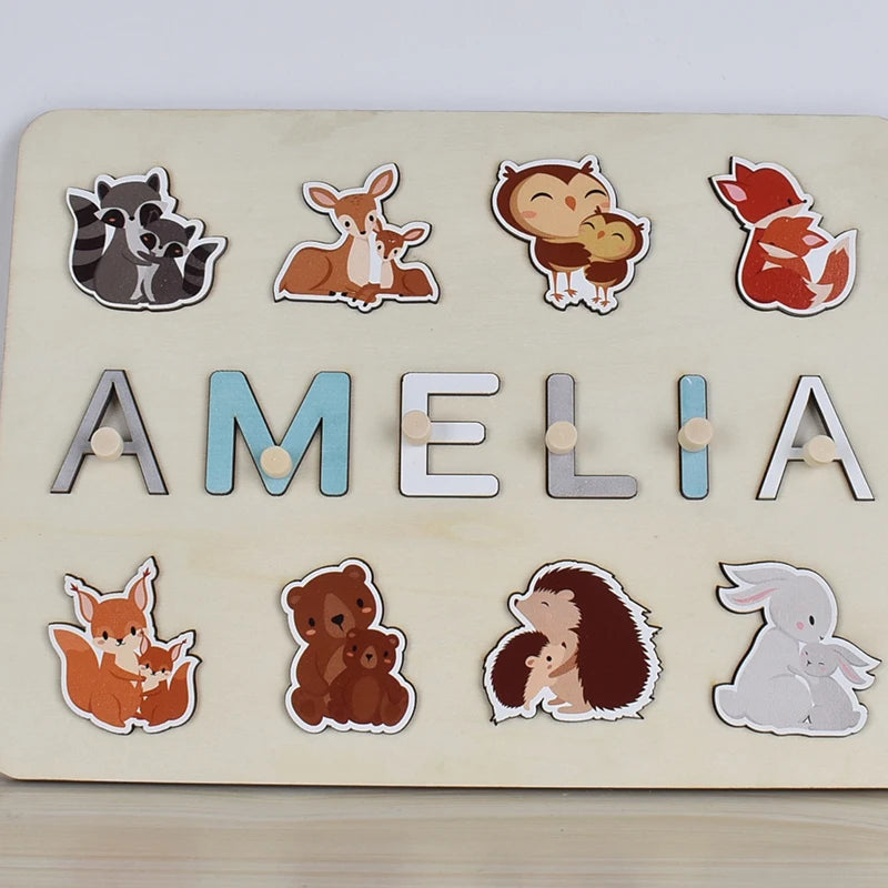 Montessori Personalized Wooden Name Puzzle — Custom Letter Board Educational Toy for Babies