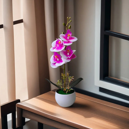 Realistic Artificial Orchid in Plastic Pot – Fake Flower Decoration for Home, Office & Hotel