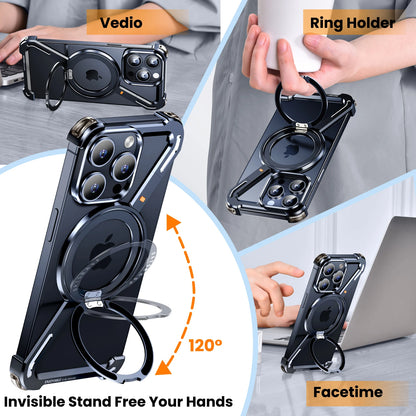 Oatsbasf Z Shape Metal Phone Case for iPhone 15/16 Pro Max – Shockproof Cover with 360° Rotating Holder & Bumper Protection