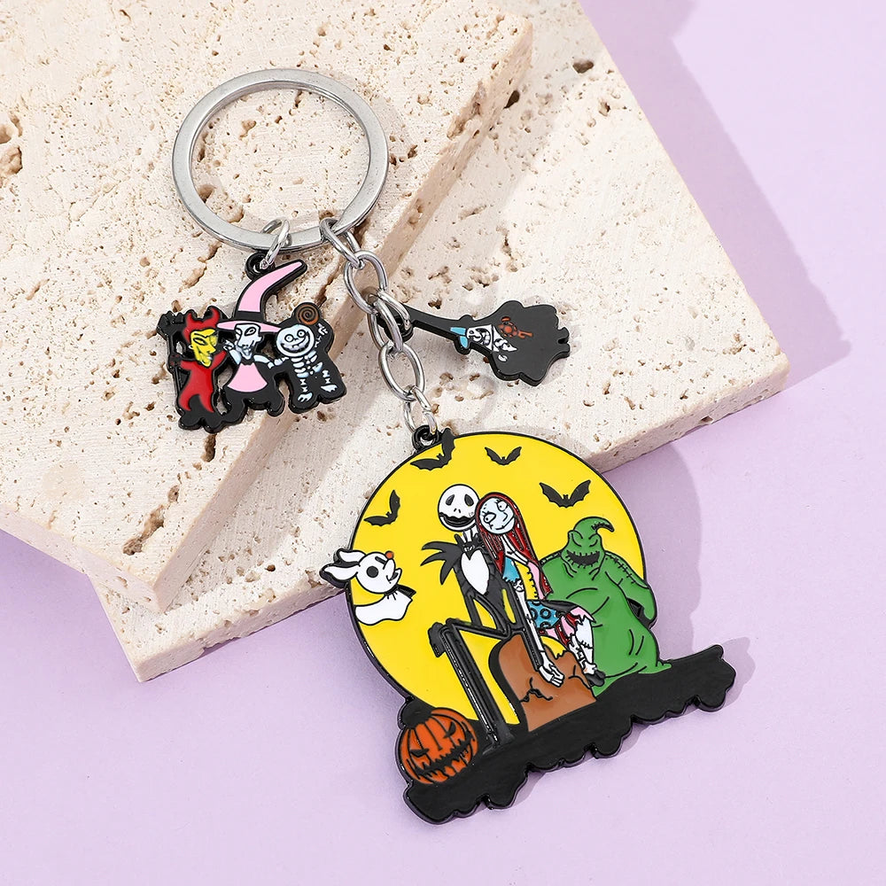 Jack & Sally Halloween Keychain - Nightmare Before Christmas Inspired Couple Keyring Gift